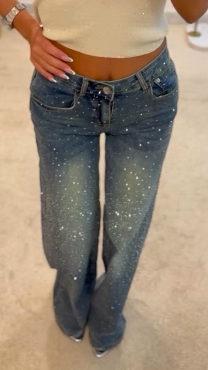 Women's Rhinestone Casual Slim Fit Flared Jeans