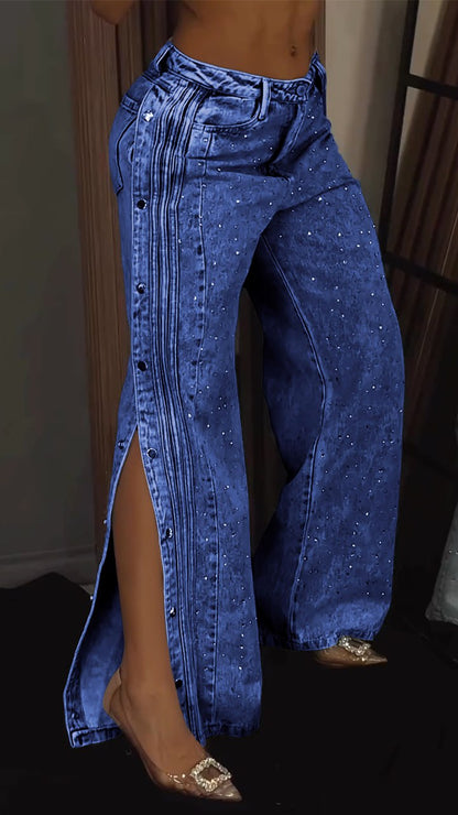 Women's Button-down Rhinestone Fashion Jeans