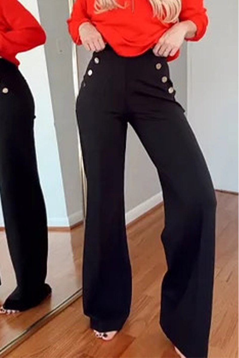 Women's Tummy-control Button Wide-leg Pants