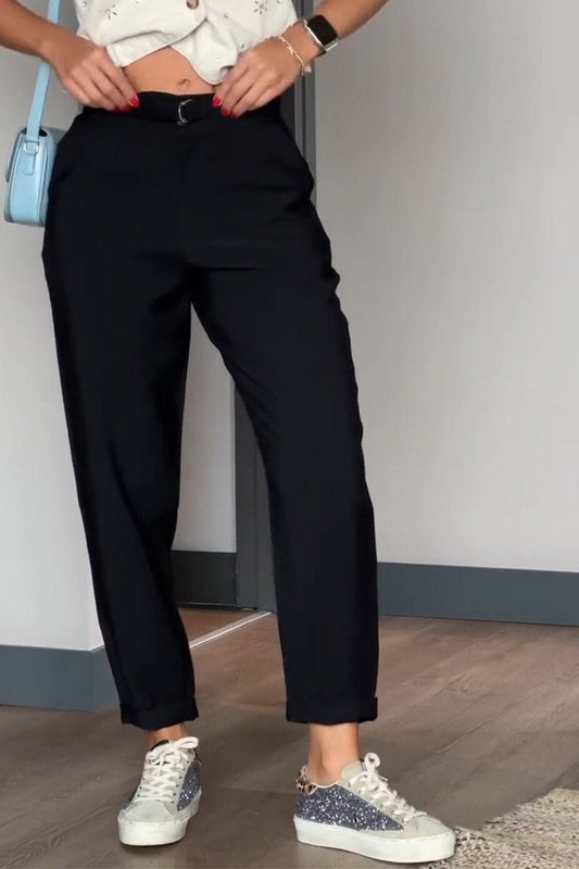 Women's Casual Solid Color Nine-point Suit Pants