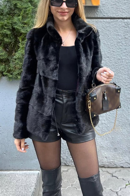 Women's Casual Lapel Solid Color Fur Coat