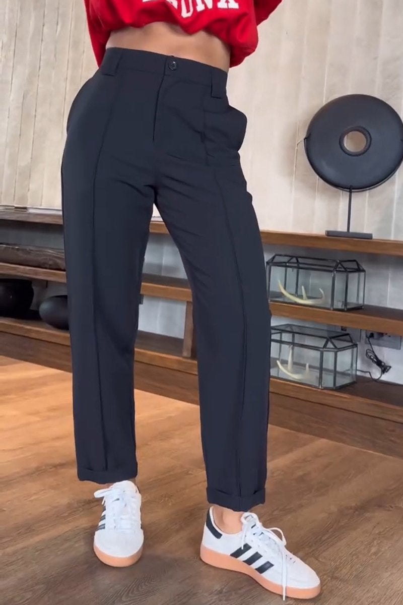 Women's Casual Solid Color Nine-point Suit Pants