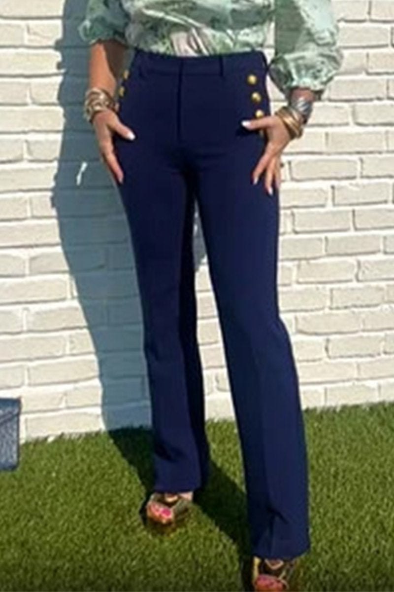 Women's Tummy-control Button Wide-leg Pants