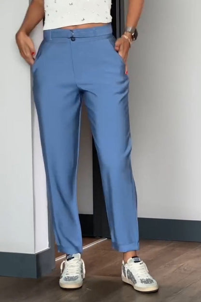 Women's Casual Solid Color Nine-point Suit Pants