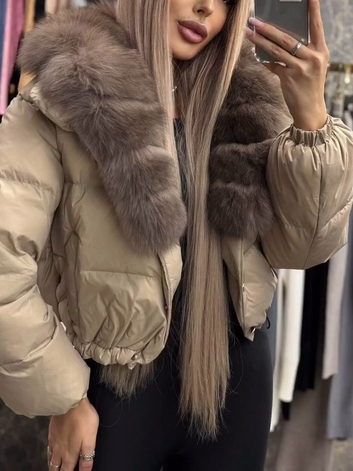 Women's Chic Hooded Short Artificial Fur Collar Cotton Coat