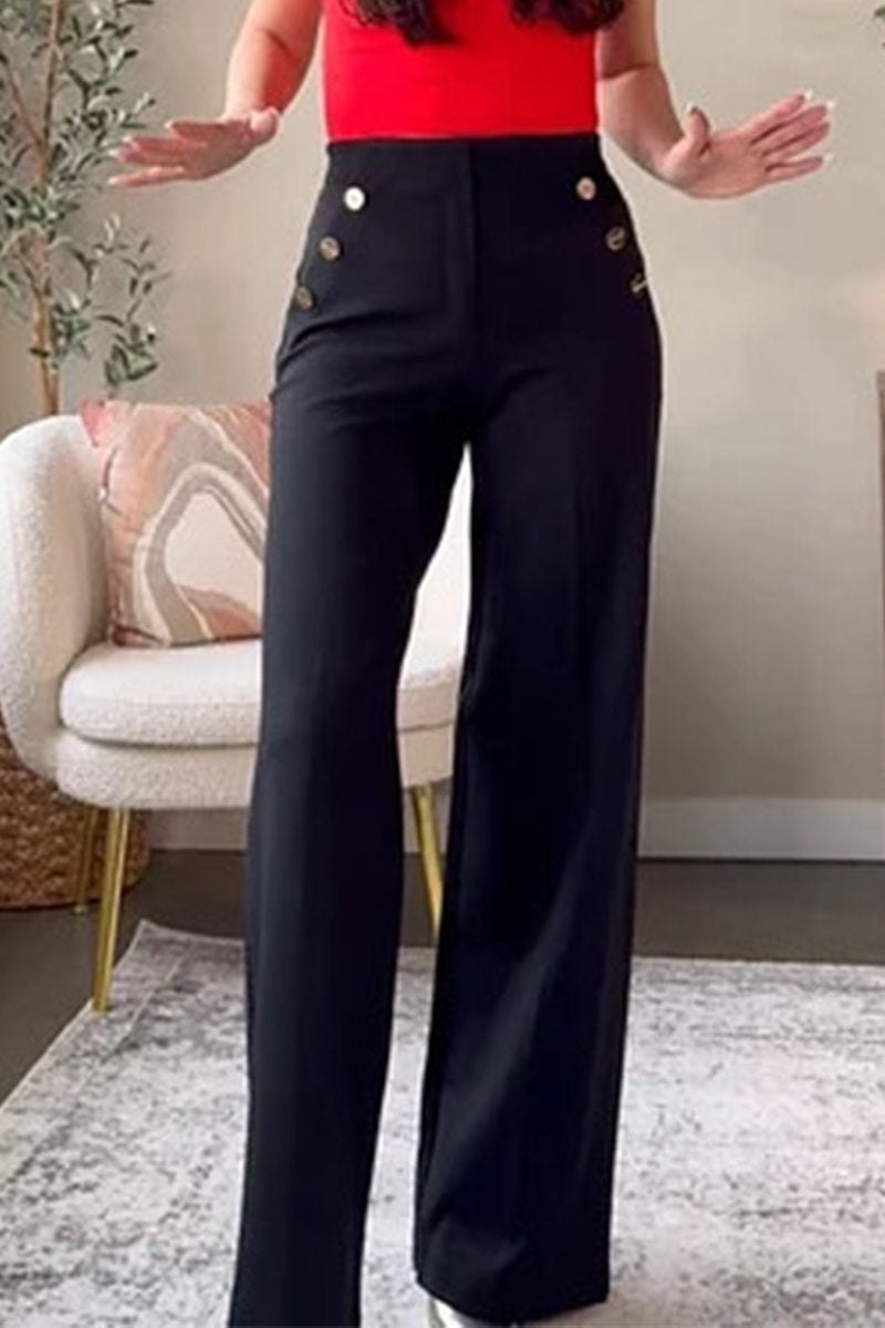 Women's Tummy-control Button Wide-leg Pants