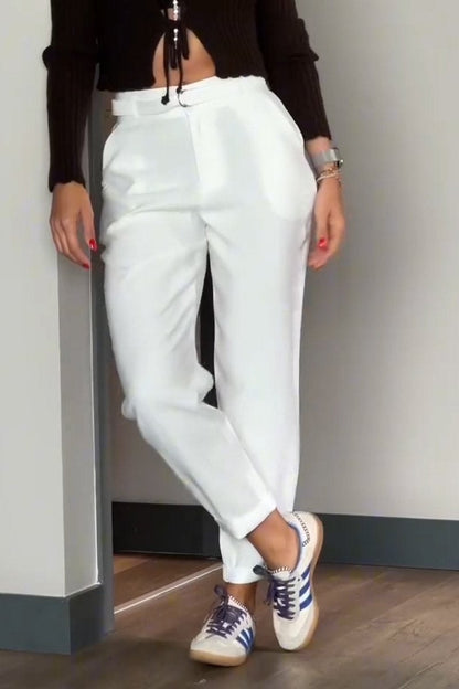 Women's Casual Solid Color Nine-point Suit Pants