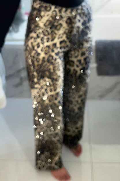 Women's Diamond Shiny Leopard Print Casual Jeans