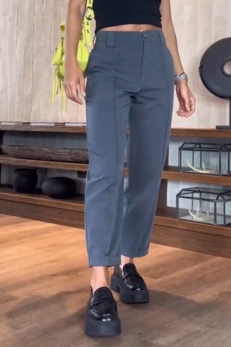 Women's Casual Solid Color Nine-point Suit Pants