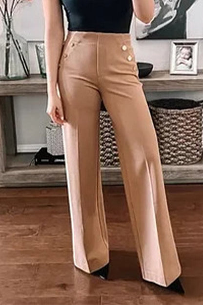 Women's Tummy-control Button Wide-leg Pants