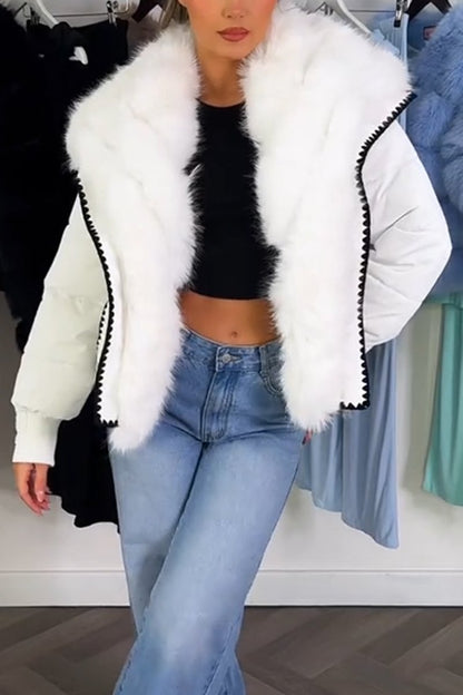 Women's lazy fur collar contrast pocket thickened cotton jacket