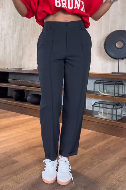 Women's Casual Solid Color Nine-point Suit Pants