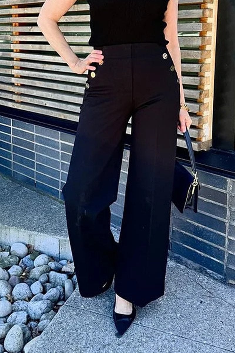 Women's Tummy-control Button Wide-leg Pants