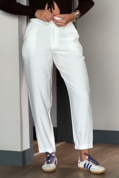 Women's Casual Solid Color Nine-point Suit Pants