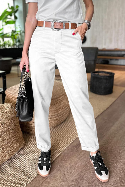 Women's Casual Striped Cropped Suit Pants