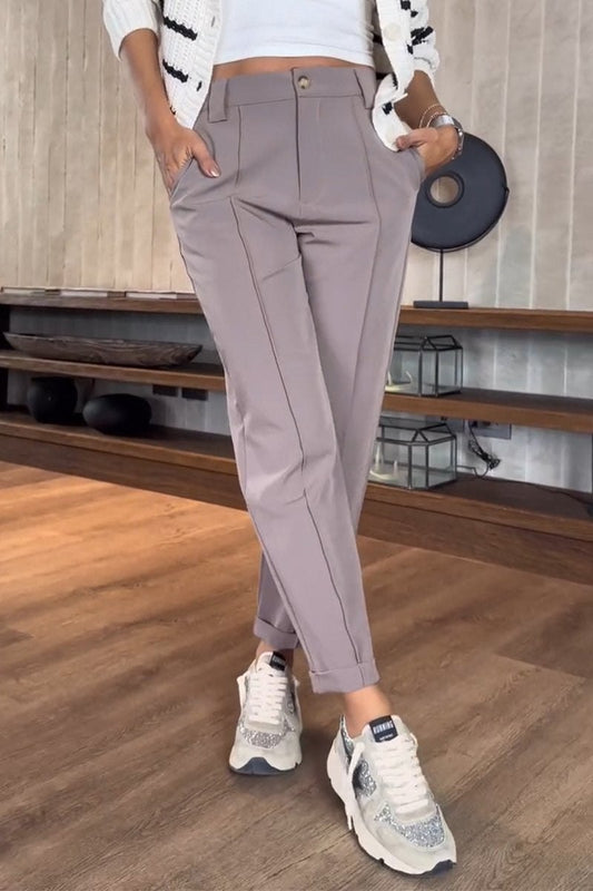 Women's Casual Solid Color Nine-point Suit Pants