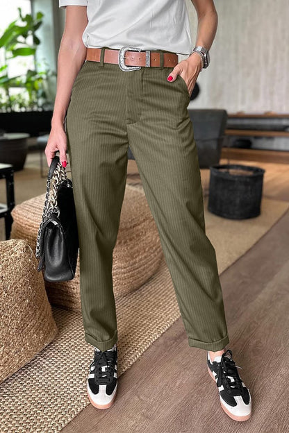 Women's Casual Striped Cropped Suit Pants