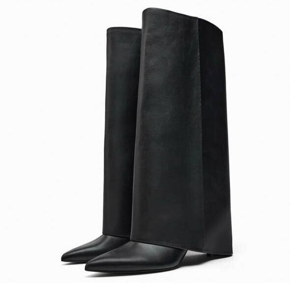 Women Black Fold-OverKnee Boots