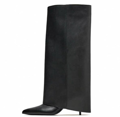 Women Black Fold-OverKnee Boots