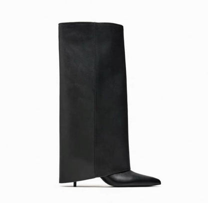 Women Black Fold-OverKnee Boots