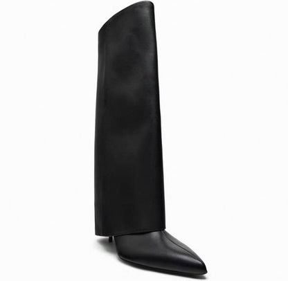 Women Black Fold-OverKnee Boots